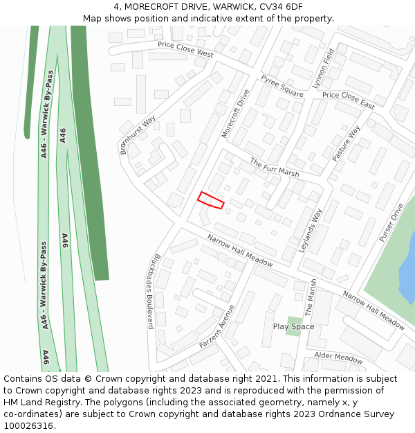 4, MORECROFT DRIVE, WARWICK, CV34 6DF: Location map and indicative extent of plot