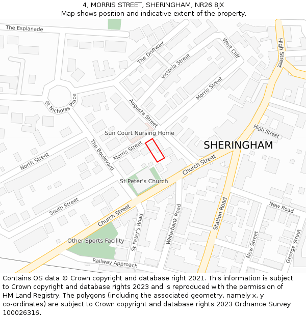 4, MORRIS STREET, SHERINGHAM, NR26 8JX: Location map and indicative extent of plot