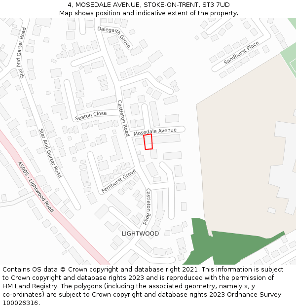 4, MOSEDALE AVENUE, STOKE-ON-TRENT, ST3 7UD: Location map and indicative extent of plot