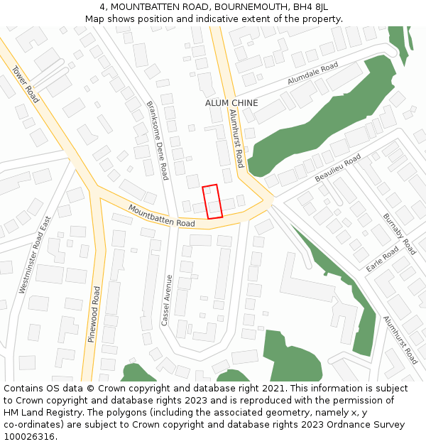 4, MOUNTBATTEN ROAD, BOURNEMOUTH, BH4 8JL: Location map and indicative extent of plot