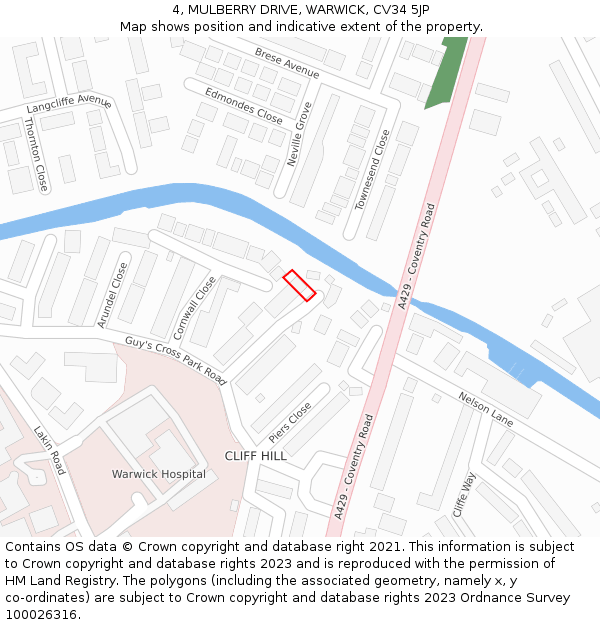 4, MULBERRY DRIVE, WARWICK, CV34 5JP: Location map and indicative extent of plot