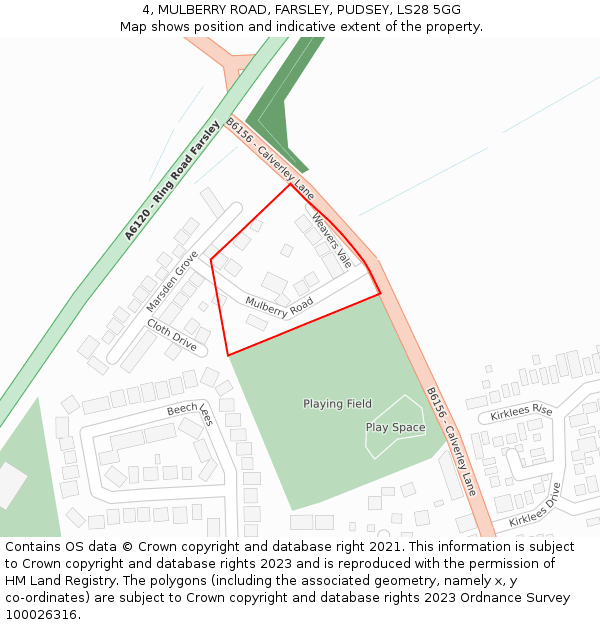 4, MULBERRY ROAD, FARSLEY, PUDSEY, LS28 5GG: Location map and indicative extent of plot