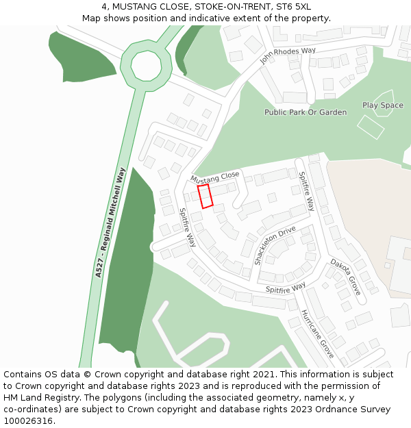 4, MUSTANG CLOSE, STOKE-ON-TRENT, ST6 5XL: Location map and indicative extent of plot