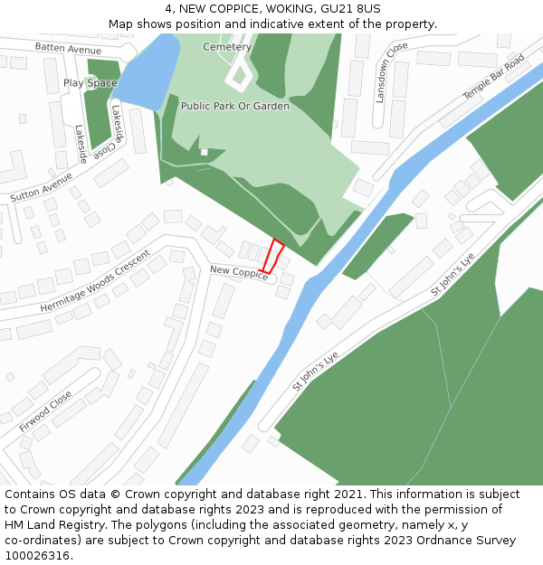 4, NEW COPPICE, WOKING, GU21 8US: Location map and indicative extent of plot