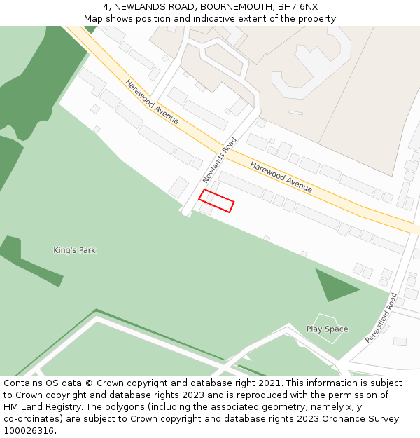 4, NEWLANDS ROAD, BOURNEMOUTH, BH7 6NX: Location map and indicative extent of plot