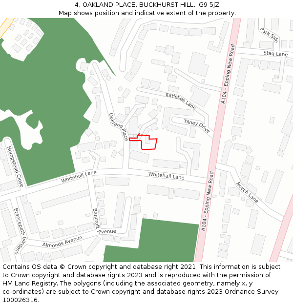4, OAKLAND PLACE, BUCKHURST HILL, IG9 5JZ: Location map and indicative extent of plot