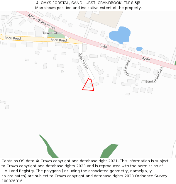4, OAKS FORSTAL, SANDHURST, CRANBROOK, TN18 5JR: Location map and indicative extent of plot
