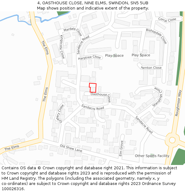 4, OASTHOUSE CLOSE, NINE ELMS, SWINDON, SN5 5UB: Location map and indicative extent of plot