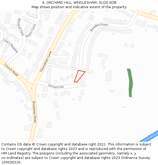 4, ORCHARD HILL, WINDLESHAM, GU20 6DB: Location map and indicative extent of plot