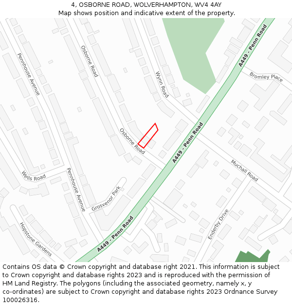 4, OSBORNE ROAD, WOLVERHAMPTON, WV4 4AY: Location map and indicative extent of plot