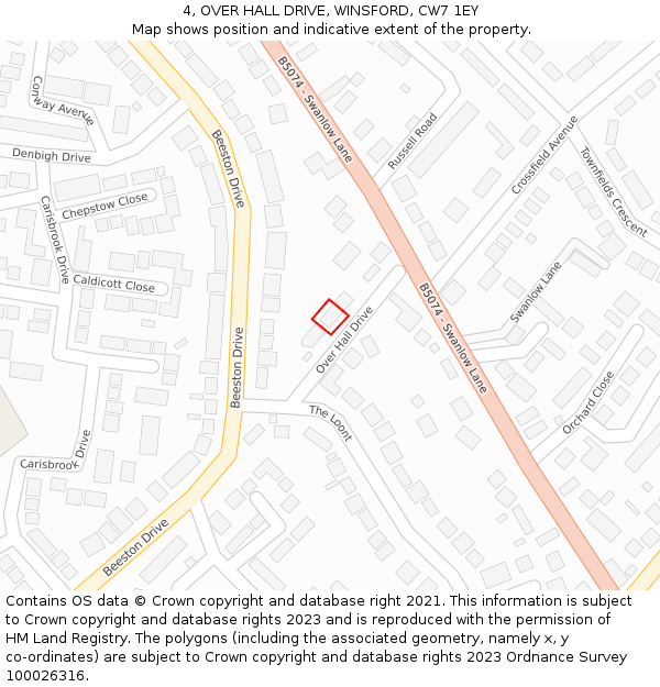 4, OVER HALL DRIVE, WINSFORD, CW7 1EY: Location map and indicative extent of plot