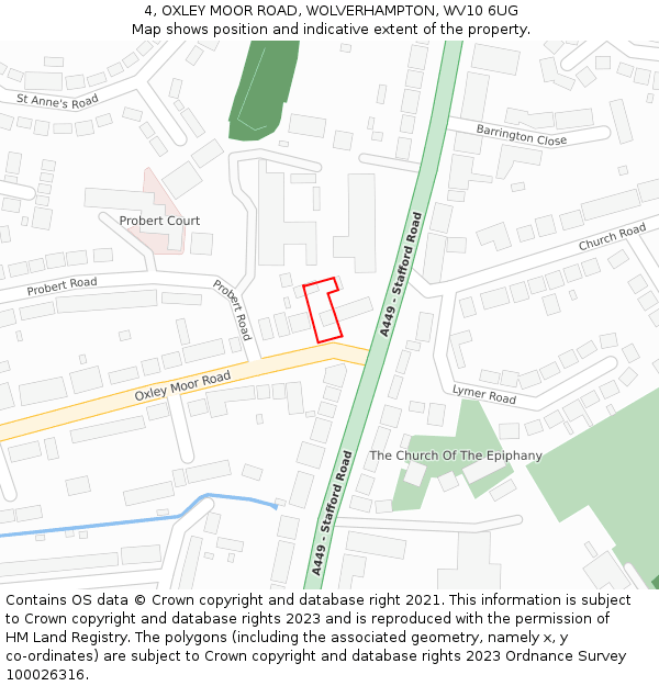 4, OXLEY MOOR ROAD, WOLVERHAMPTON, WV10 6UG: Location map and indicative extent of plot