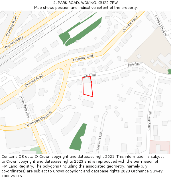 4, PARK ROAD, WOKING, GU22 7BW: Location map and indicative extent of plot