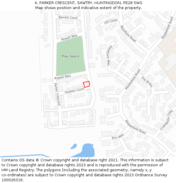 4, PARKER CRESCENT, SAWTRY, HUNTINGDON, PE28 5WG: Location map and indicative extent of plot