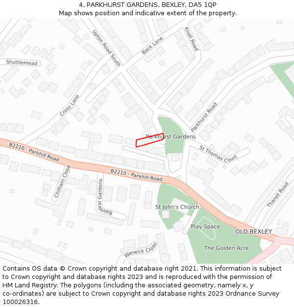 4, PARKHURST GARDENS, BEXLEY, DA5 1QP: Location map and indicative extent of plot