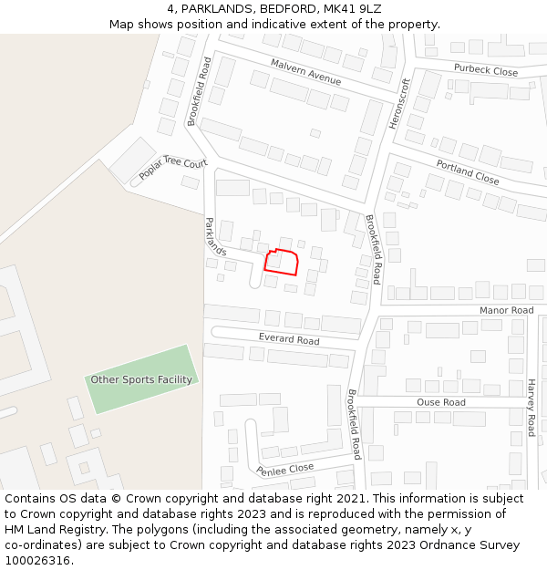 4, PARKLANDS, BEDFORD, MK41 9LZ: Location map and indicative extent of plot