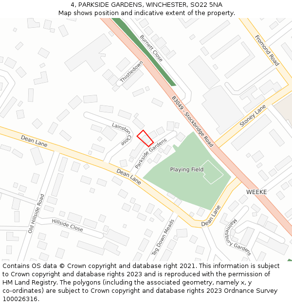 4, PARKSIDE GARDENS, WINCHESTER, SO22 5NA: Location map and indicative extent of plot