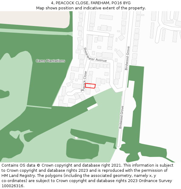 4, PEACOCK CLOSE, FAREHAM, PO16 8YG: Location map and indicative extent of plot