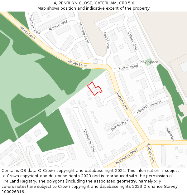 4, PENRHYN CLOSE, CATERHAM, CR3 5JX: Location map and indicative extent of plot