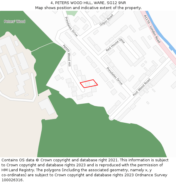 4, PETERS WOOD HILL, WARE, SG12 9NR: Location map and indicative extent of plot