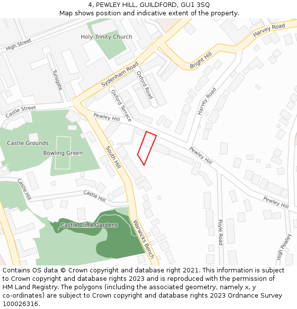 4, PEWLEY HILL, GUILDFORD, GU1 3SQ: Location map and indicative extent of plot