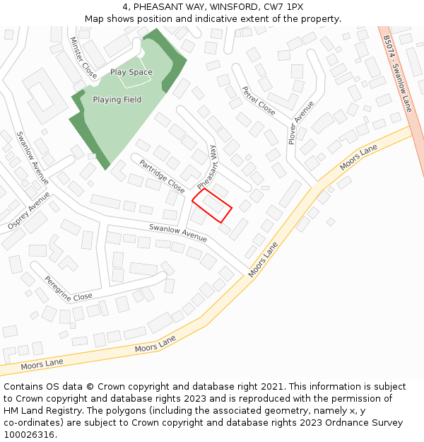 4, PHEASANT WAY, WINSFORD, CW7 1PX: Location map and indicative extent of plot