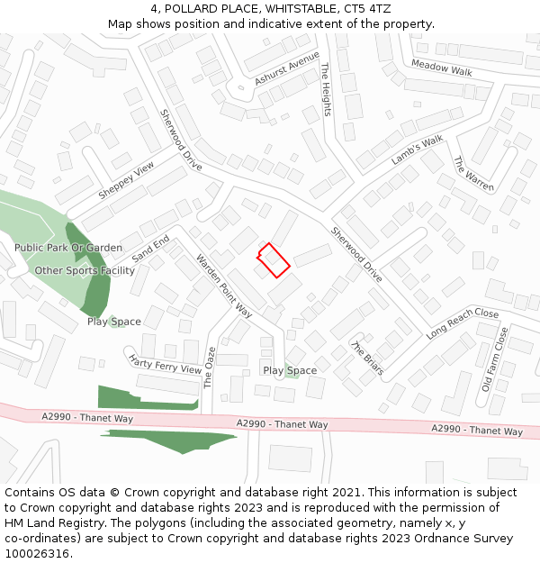 4, POLLARD PLACE, WHITSTABLE, CT5 4TZ: Location map and indicative extent of plot