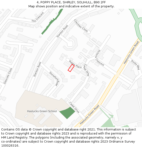 4, POPPY PLACE, SHIRLEY, SOLIHULL, B90 2FF: Location map and indicative extent of plot