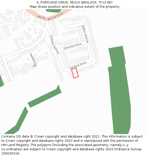 4, PORTLAND DRIVE, MUCH WENLOCK, TF13 6EY: Location map and indicative extent of plot