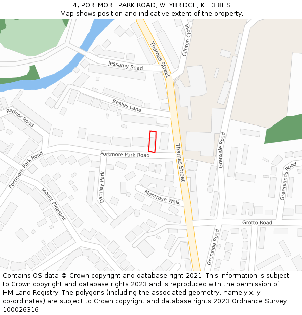 4, PORTMORE PARK ROAD, WEYBRIDGE, KT13 8ES: Location map and indicative extent of plot