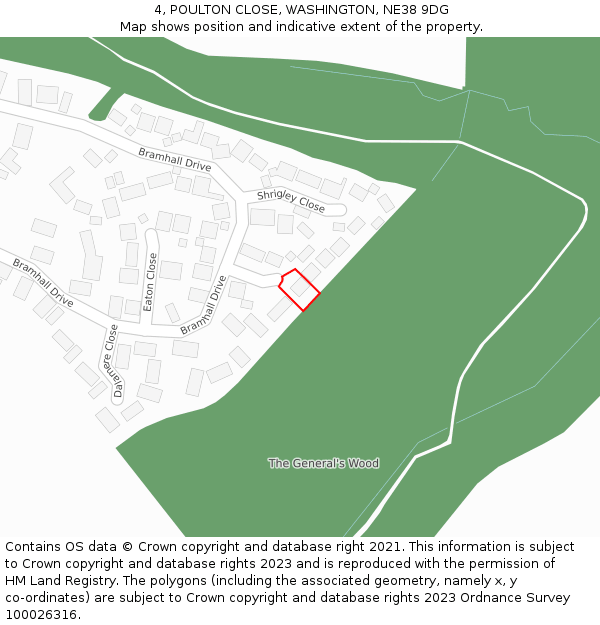 4, POULTON CLOSE, WASHINGTON, NE38 9DG: Location map and indicative extent of plot