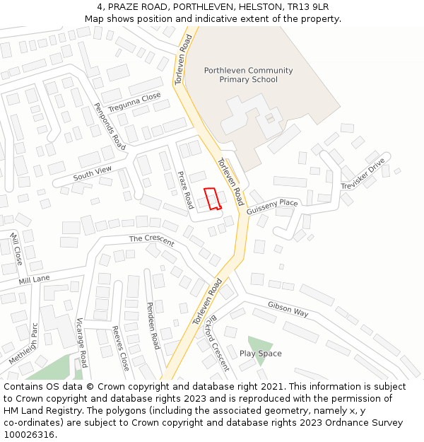 4, PRAZE ROAD, PORTHLEVEN, HELSTON, TR13 9LR: Location map and indicative extent of plot