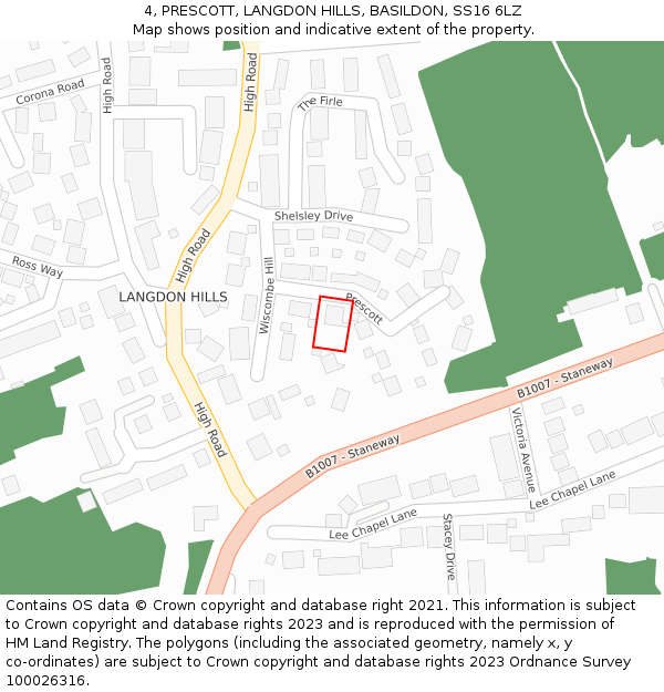 4, PRESCOTT, LANGDON HILLS, BASILDON, SS16 6LZ: Location map and indicative extent of plot