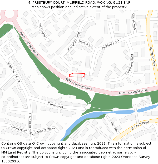 4, PRESTBURY COURT, MUIRFIELD ROAD, WOKING, GU21 3NR: Location map and indicative extent of plot