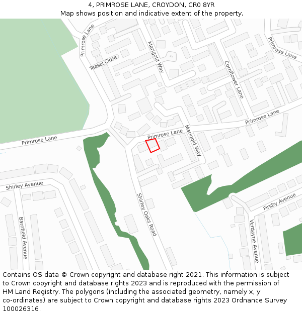 4, PRIMROSE LANE, CROYDON, CR0 8YR: Location map and indicative extent of plot