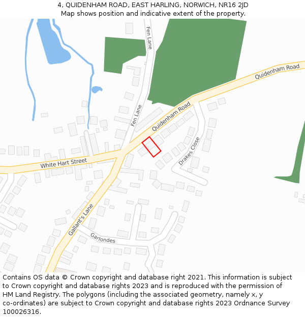 4, QUIDENHAM ROAD, EAST HARLING, NORWICH, NR16 2JD: Location map and indicative extent of plot