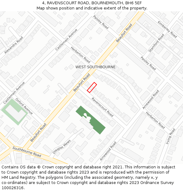 4, RAVENSCOURT ROAD, BOURNEMOUTH, BH6 5EF: Location map and indicative extent of plot