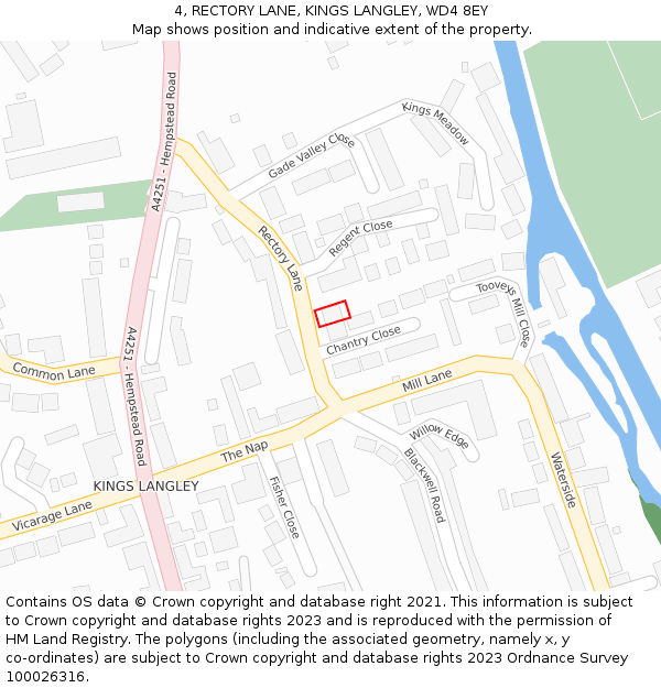 4, RECTORY LANE, KINGS LANGLEY, WD4 8EY: Location map and indicative extent of plot