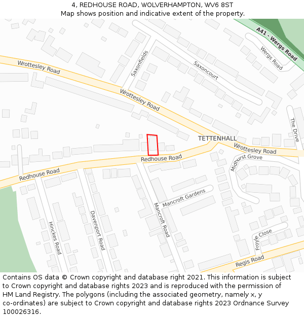 4, REDHOUSE ROAD, WOLVERHAMPTON, WV6 8ST: Location map and indicative extent of plot