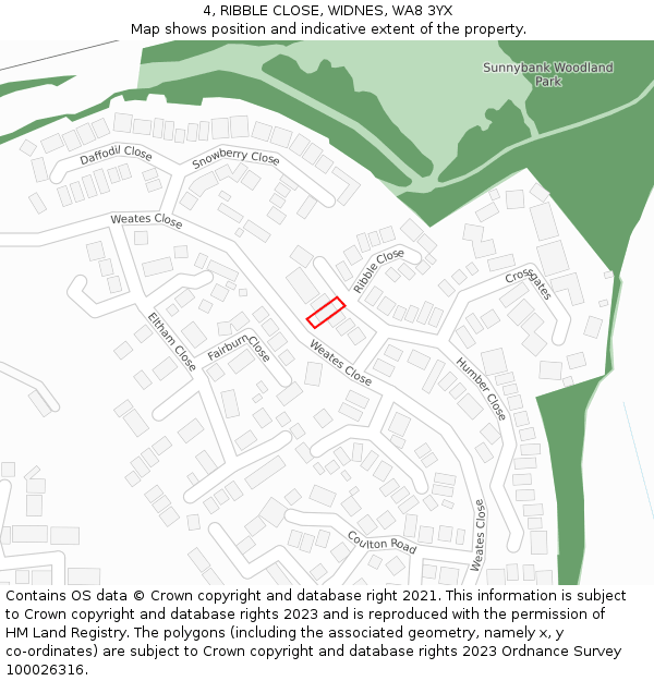 4, RIBBLE CLOSE, WIDNES, WA8 3YX: Location map and indicative extent of plot