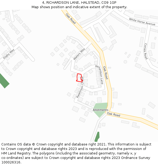 4, RICHARDSON LANE, HALSTEAD, CO9 1GP: Location map and indicative extent of plot