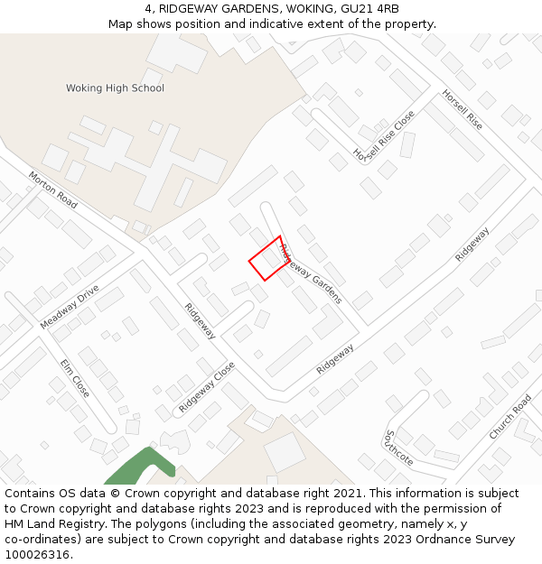 4, RIDGEWAY GARDENS, WOKING, GU21 4RB: Location map and indicative extent of plot