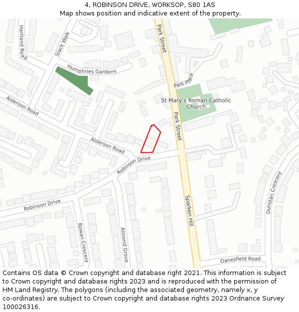 4, ROBINSON DRIVE, WORKSOP, S80 1AS: Location map and indicative extent of plot