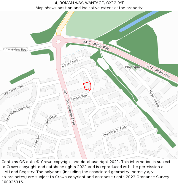 4, ROMAN WAY, WANTAGE, OX12 9YF: Location map and indicative extent of plot