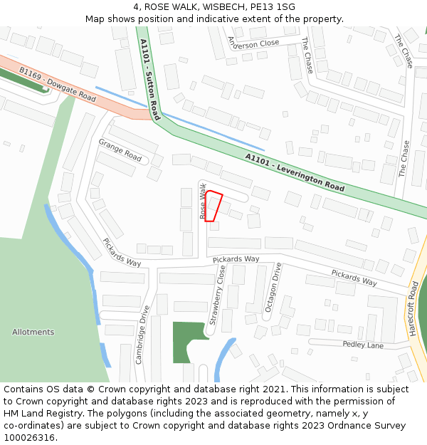 4, ROSE WALK, WISBECH, PE13 1SG: Location map and indicative extent of plot