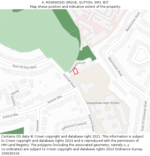 4, ROSEWOOD GROVE, SUTTON, SM1 3DT: Location map and indicative extent of plot