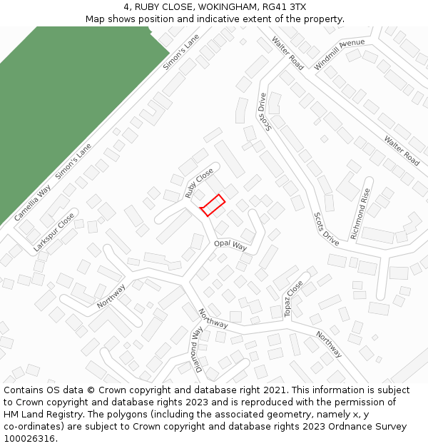 4, RUBY CLOSE, WOKINGHAM, RG41 3TX: Location map and indicative extent of plot