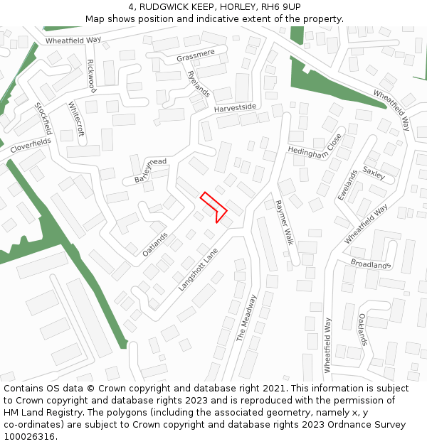 4, RUDGWICK KEEP, HORLEY, RH6 9UP: Location map and indicative extent of plot