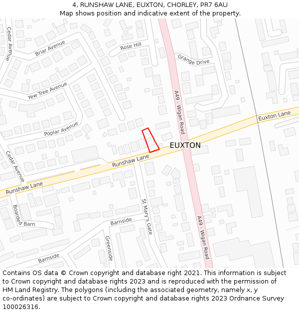 4, RUNSHAW LANE, EUXTON, CHORLEY, PR7 6AU: Location map and indicative extent of plot