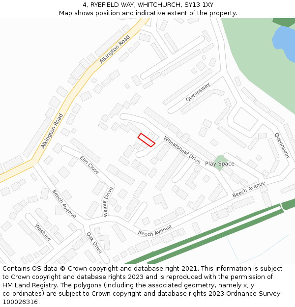 4, RYEFIELD WAY, WHITCHURCH, SY13 1XY: Location map and indicative extent of plot